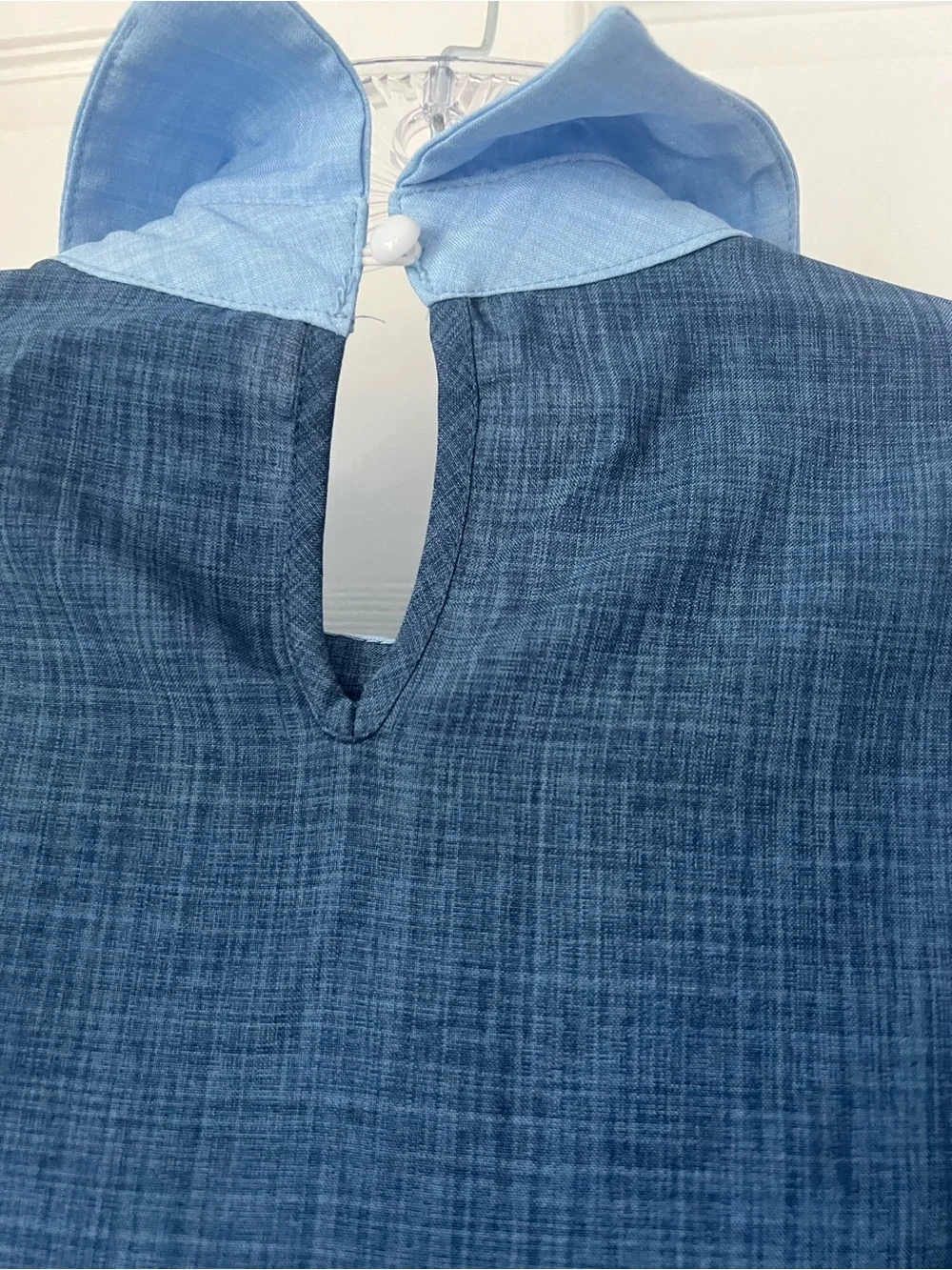Two-Tone Blue Short-Sleeve Blouse - Picture 4 of 6